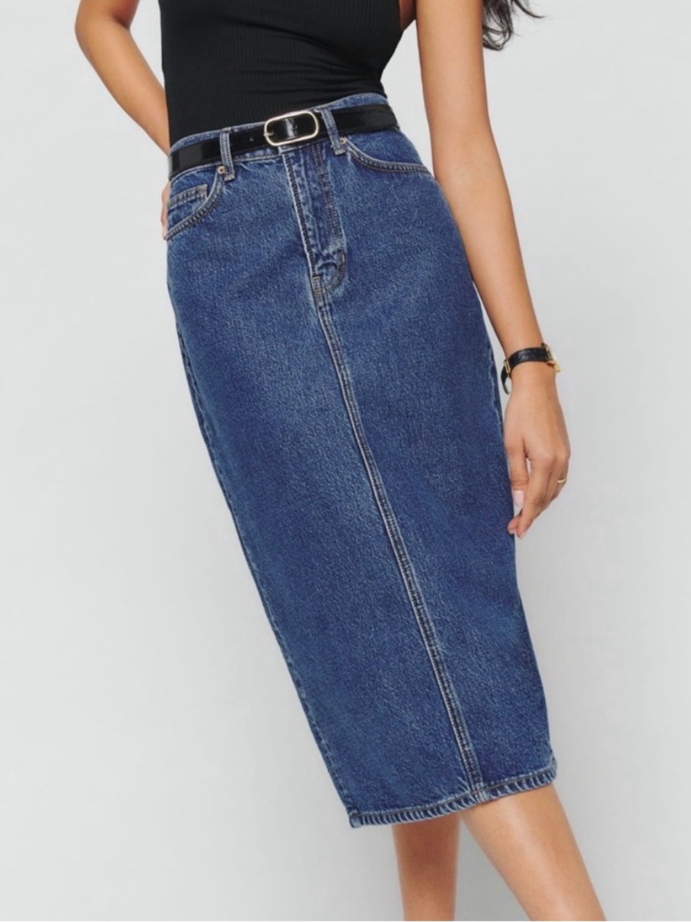 Reformation Jayde High Rise Denim Midi Skirt